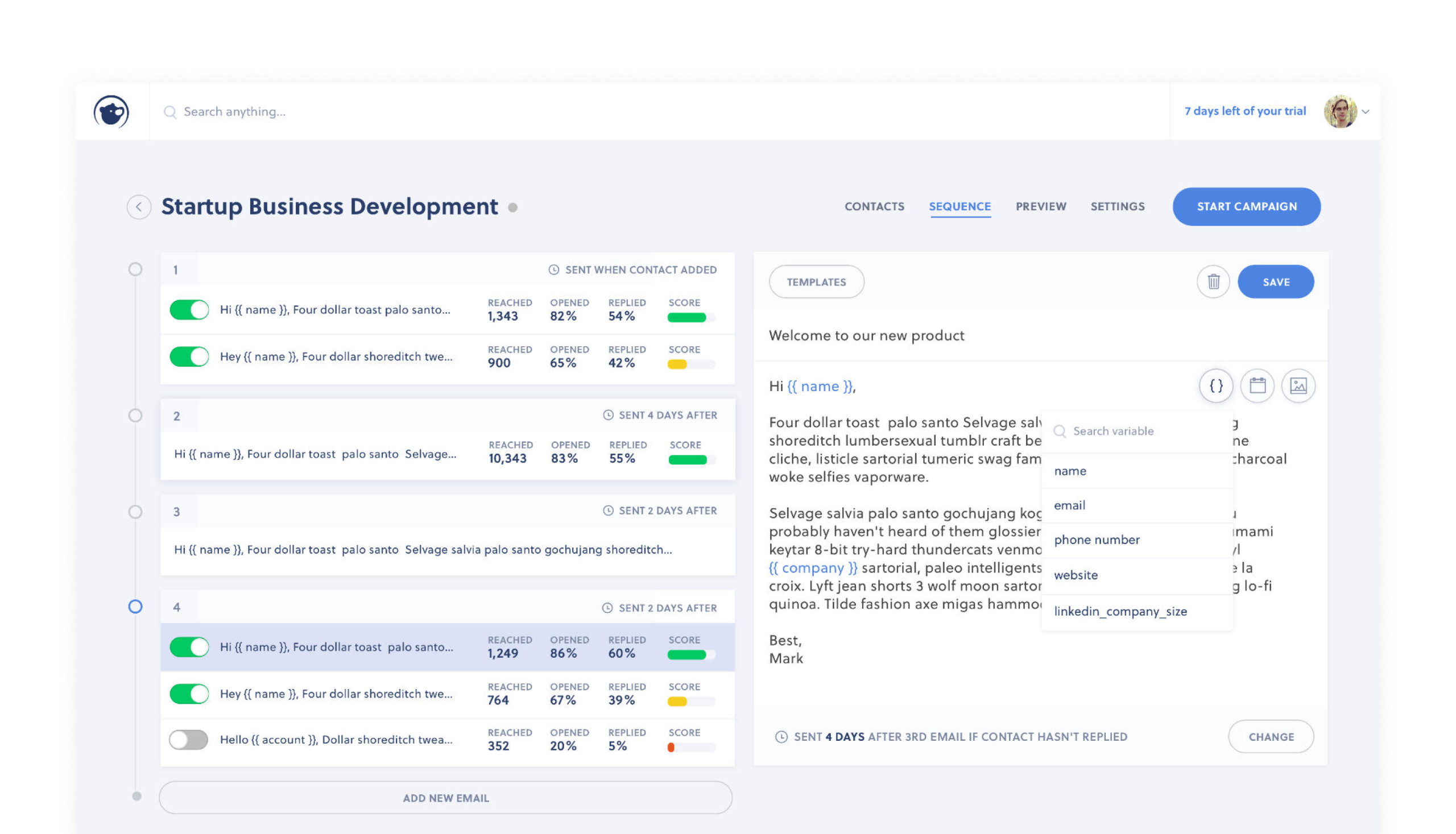 Interseller - dashboard design
